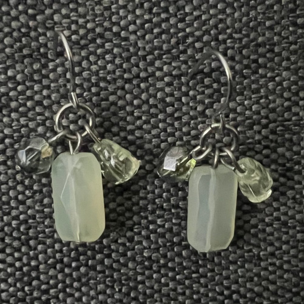 Anthropologie Pale Green Crystal w/ Green & Clear Beads Pierced Earrings NWOT